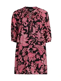 Printed Tieneck Minidress