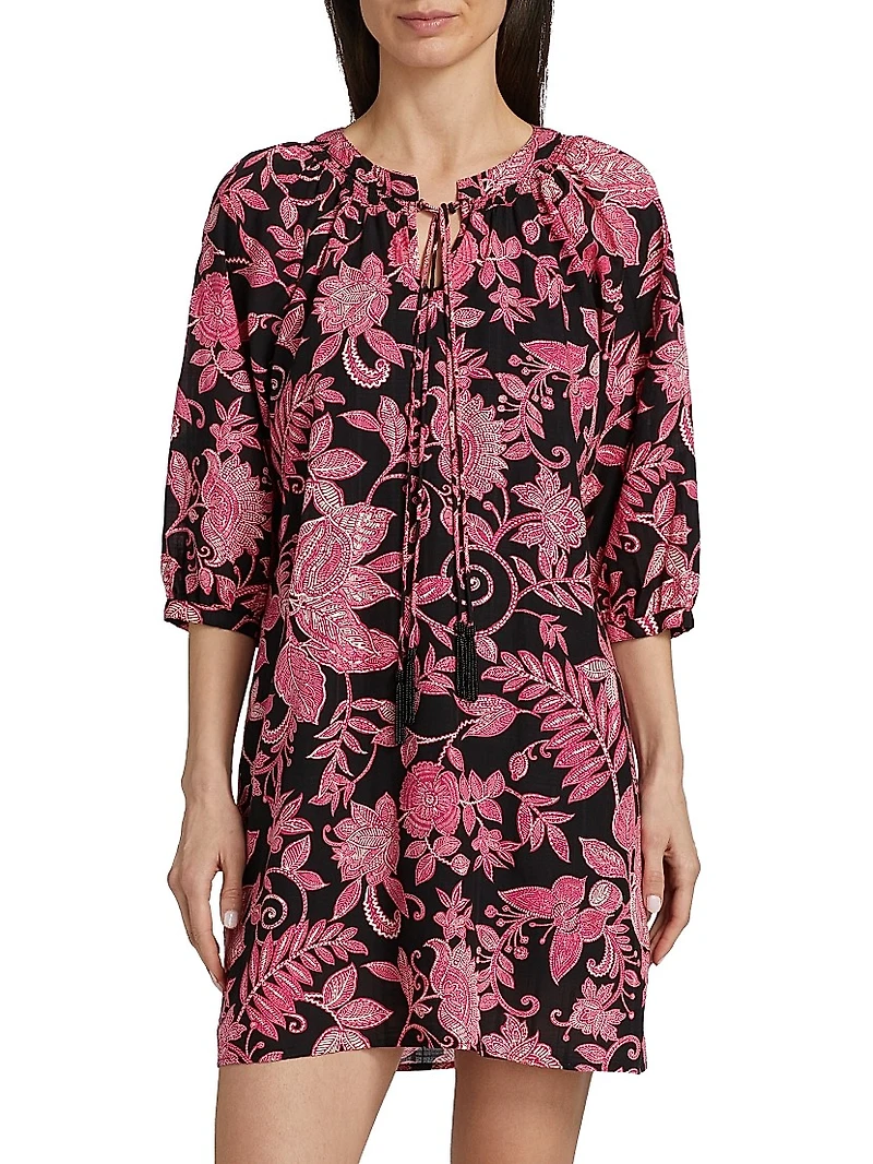 Printed Tieneck Minidress