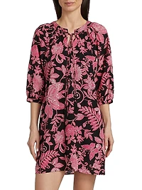 Printed Tieneck Minidress