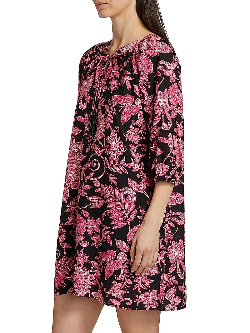 Printed Tieneck Minidress