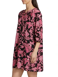 Printed Tieneck Minidress