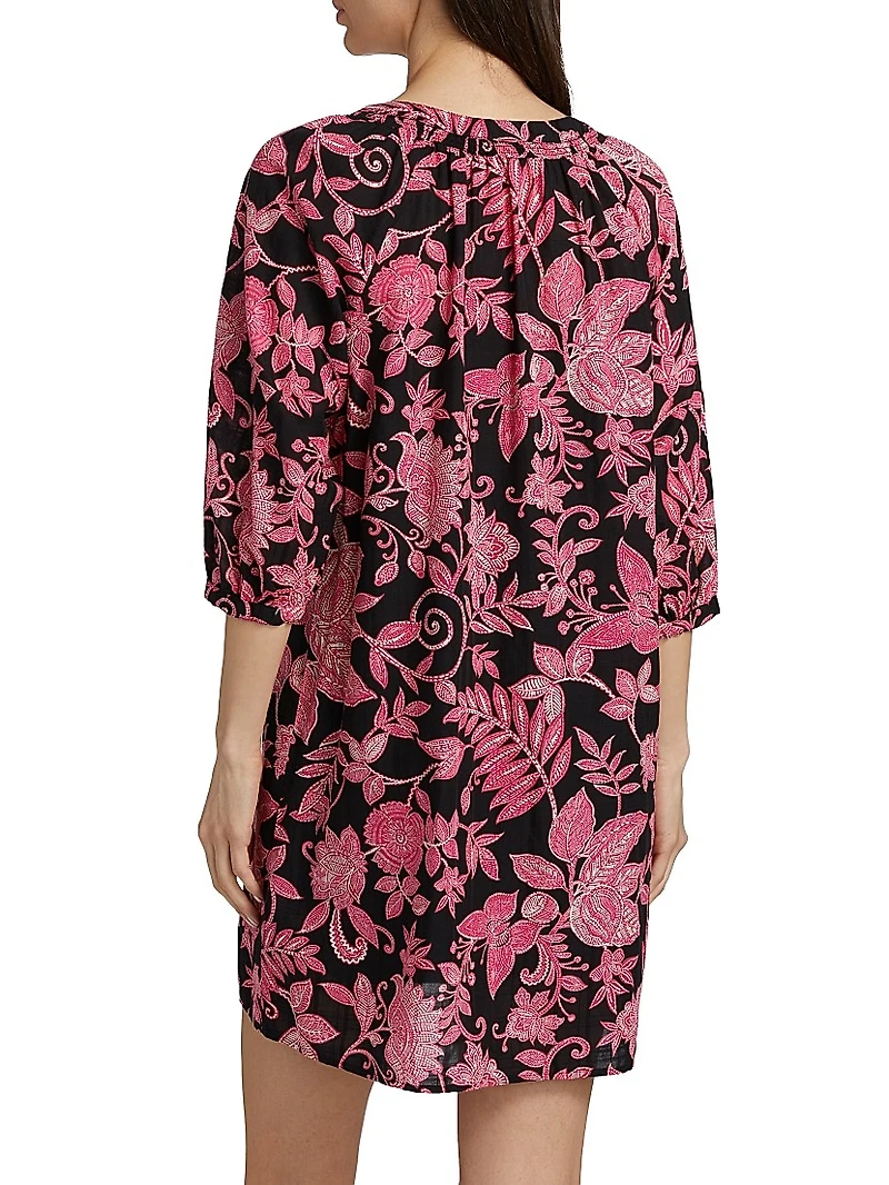 Printed Tieneck Minidress