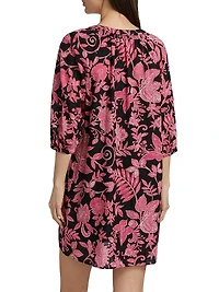 Printed Tieneck Minidress