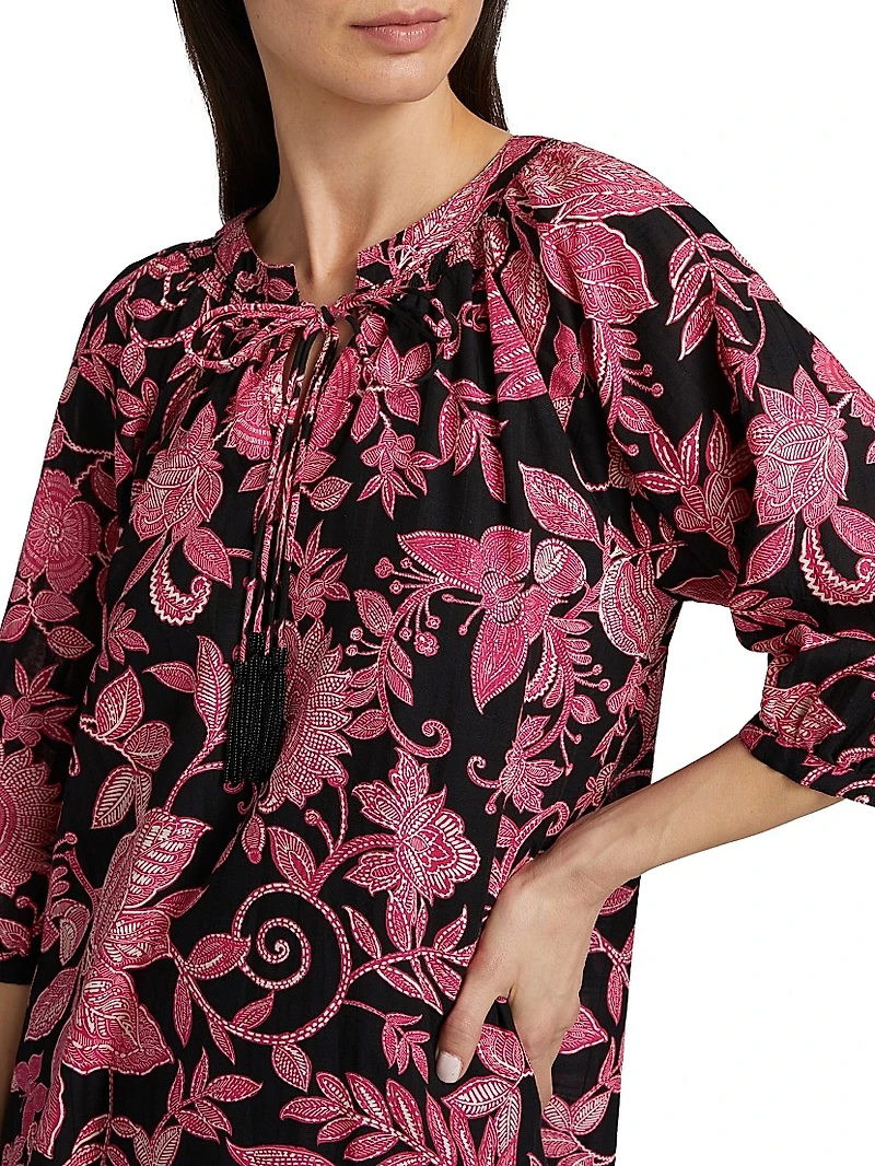 Printed Tieneck Minidress