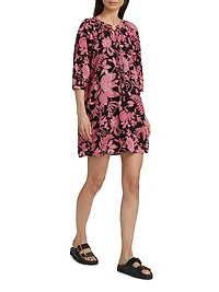 Printed Tieneck Minidress