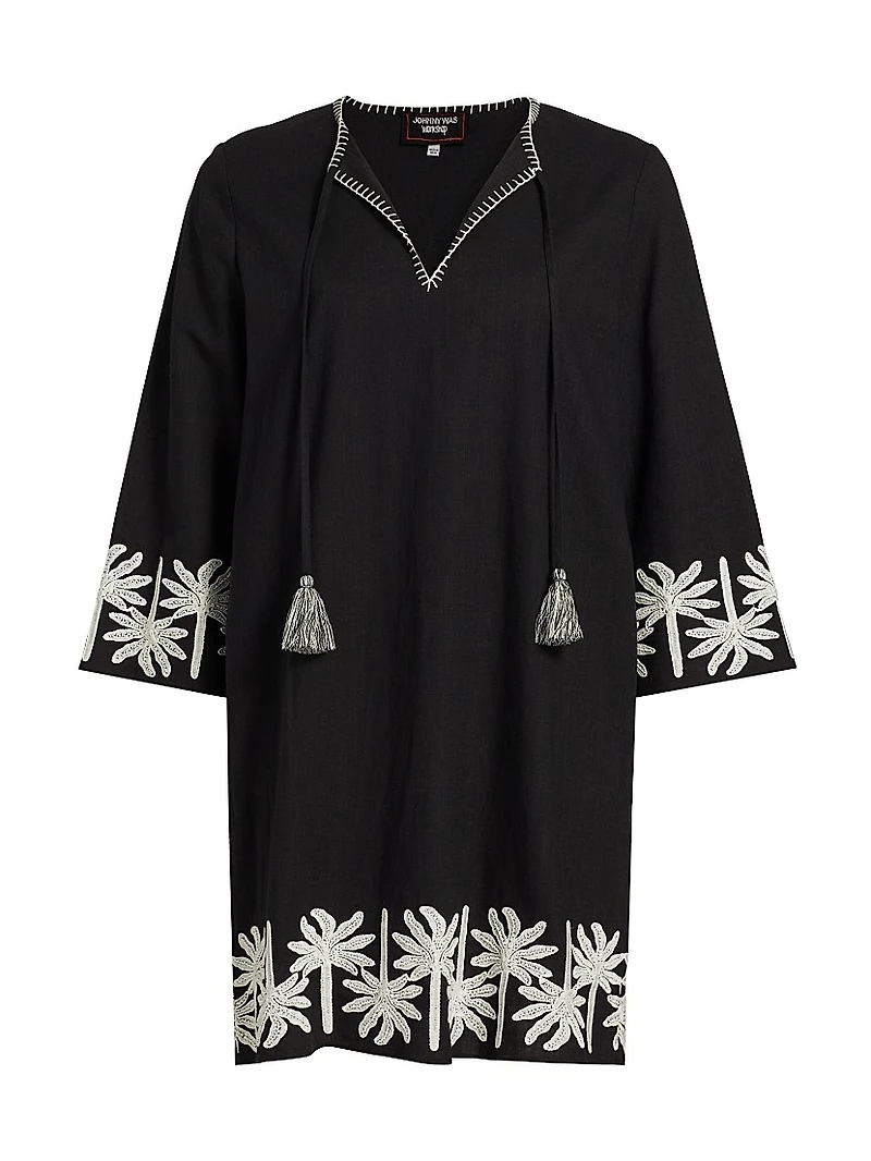 Hannah Cotton-Linen Kimono-Style Sleeve Minidress