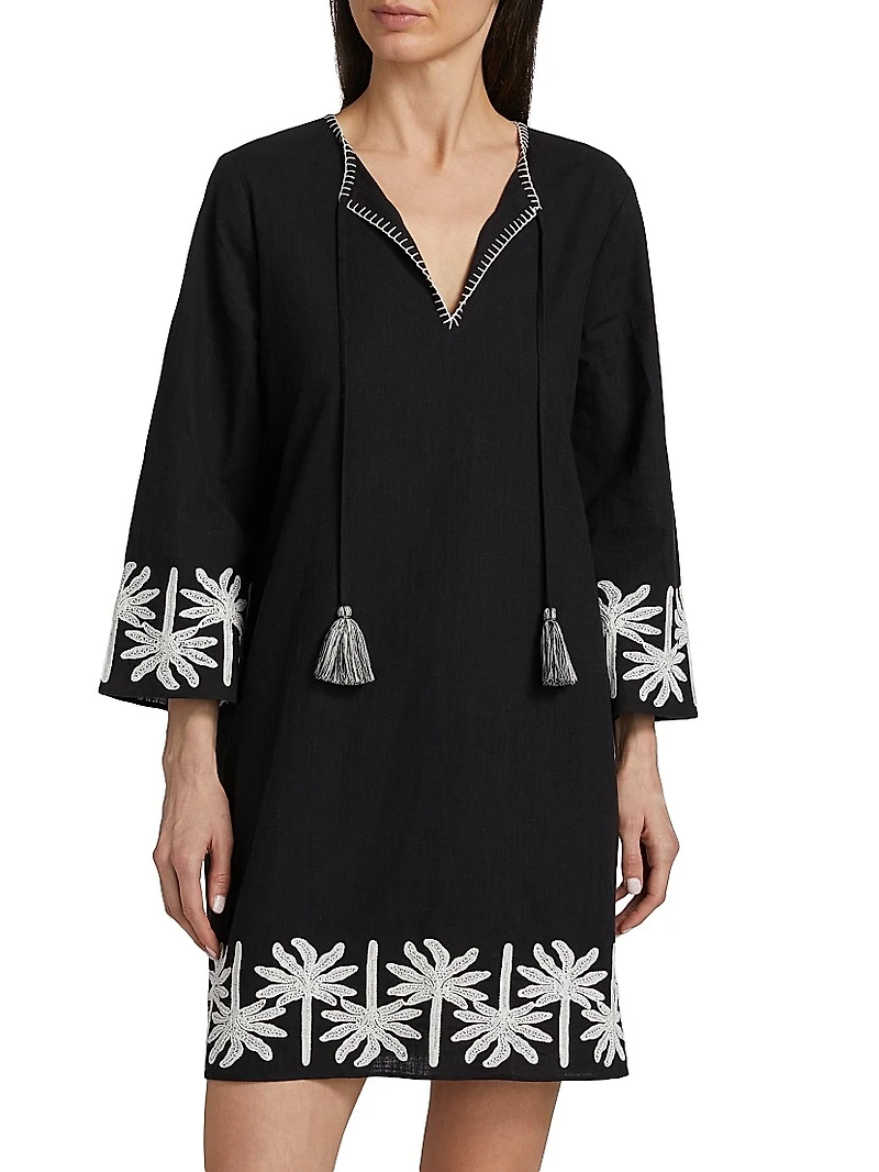 Hannah Cotton-Linen Kimono-Style Sleeve Minidress