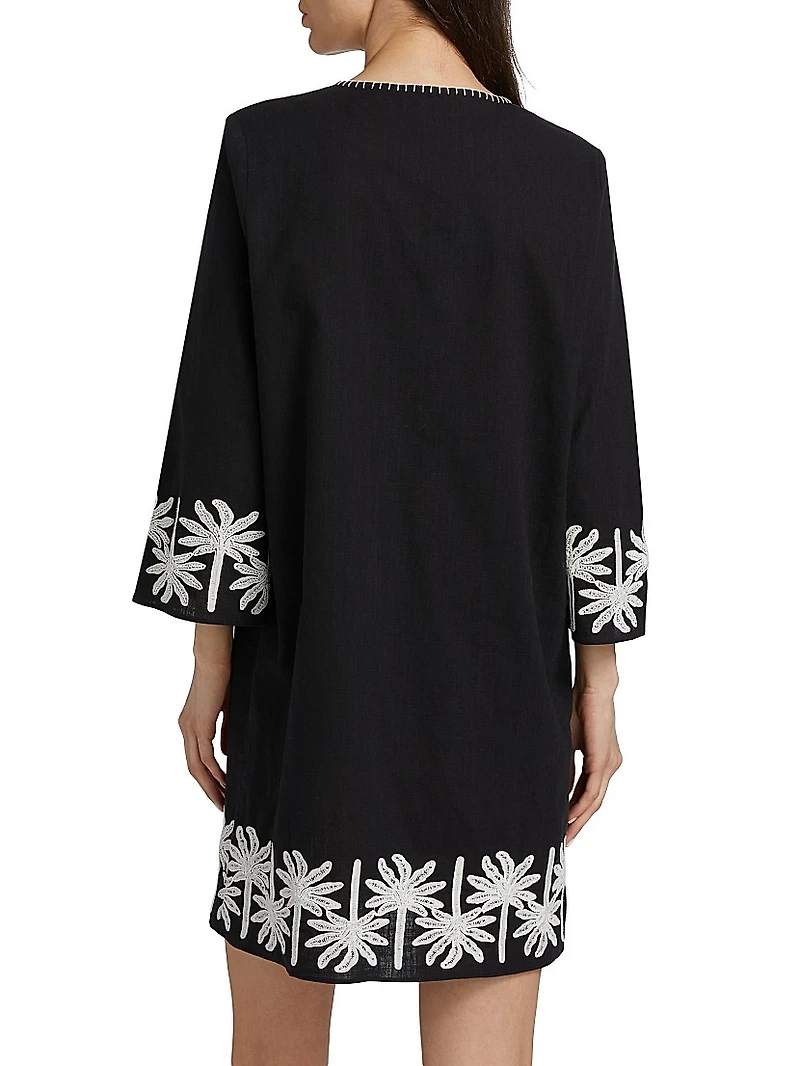Hannah Cotton-Linen Kimono-Style Sleeve Minidress