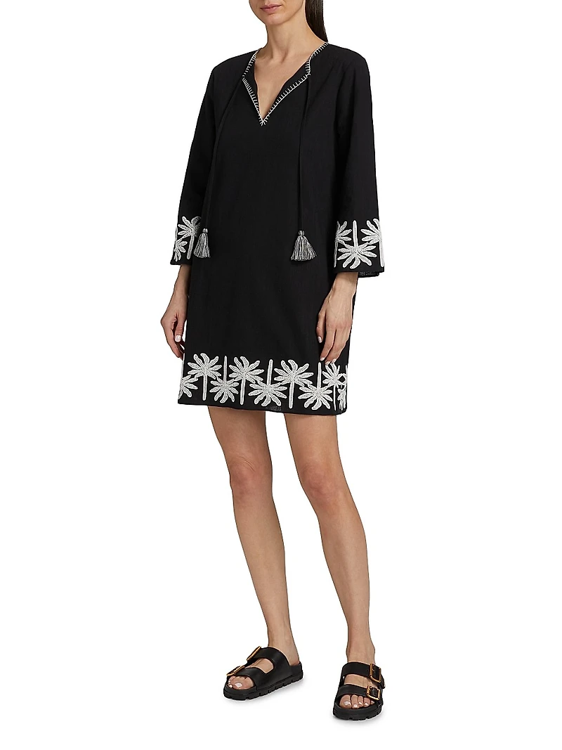 Hannah Cotton-Linen Kimono-Style Sleeve Minidress