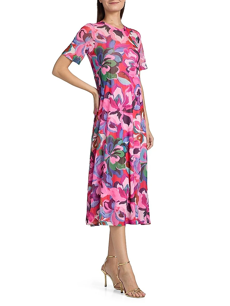 Mesh Floral T-Shirt Dress