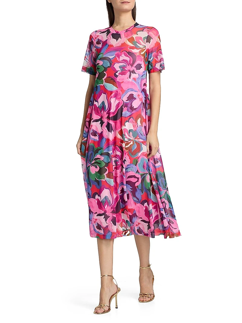 Mesh Floral T-Shirt Dress