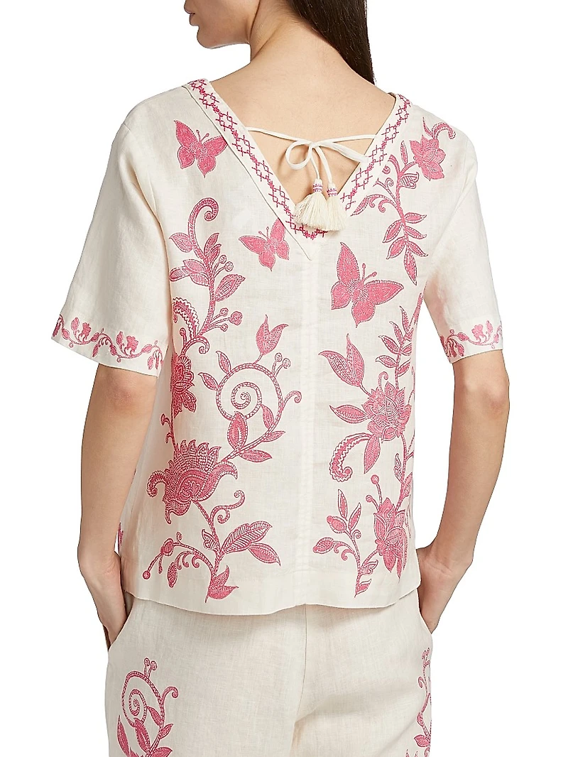 Printed Linen V-Neck Blouse