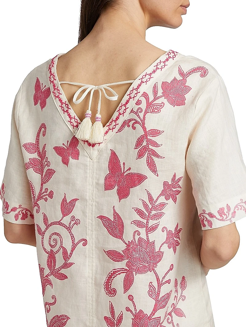 Printed Linen V-Neck Blouse