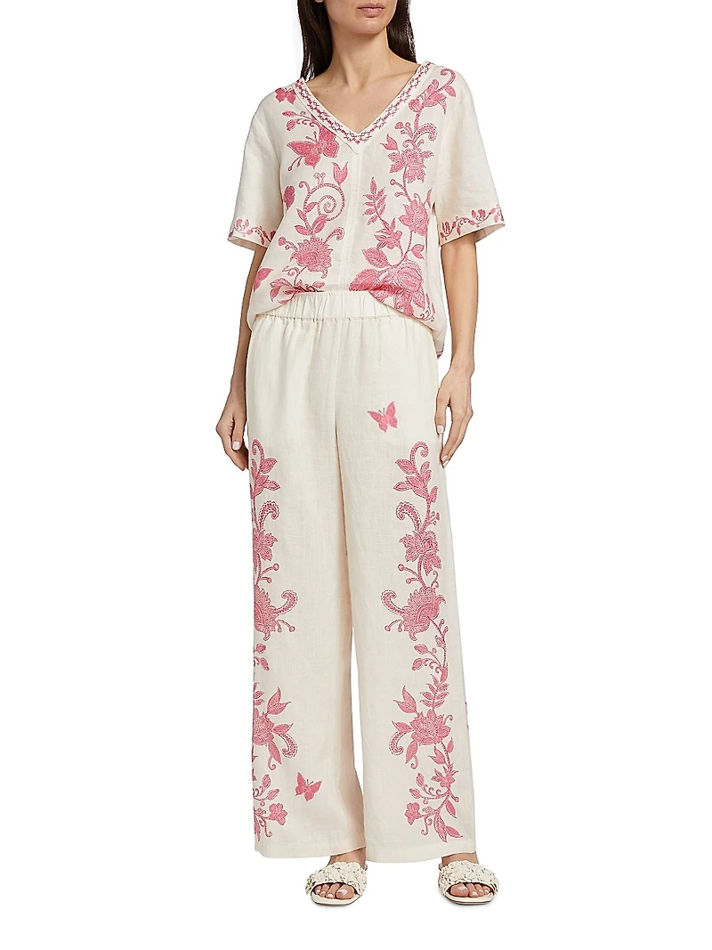 Printed Linen V-Neck Blouse