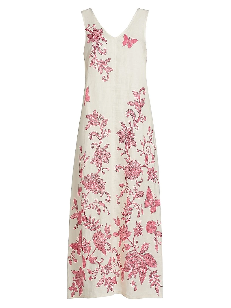 Printed Linen V-Neck Maxi Dress
