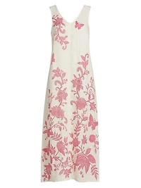 Printed Linen V-Neck Maxi Dress