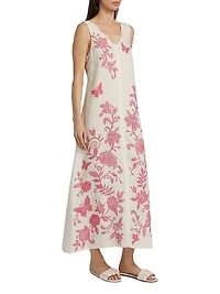 Printed Linen V-Neck Maxi Dress