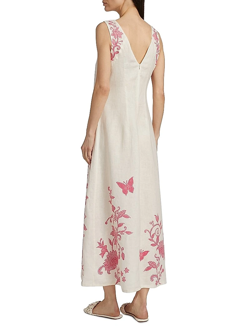 Printed Linen V-Neck Maxi Dress