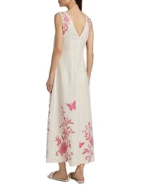 Printed Linen V-Neck Maxi Dress