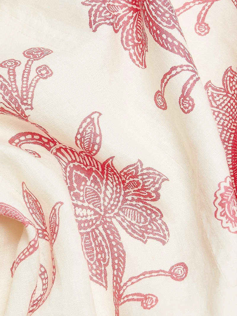 Printed Linen V-Neck Maxi Dress