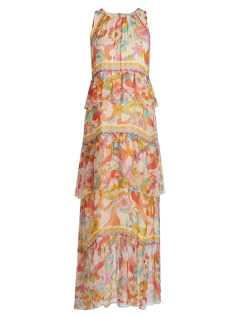 Karina Floral Silk Tiered Maxi Dress