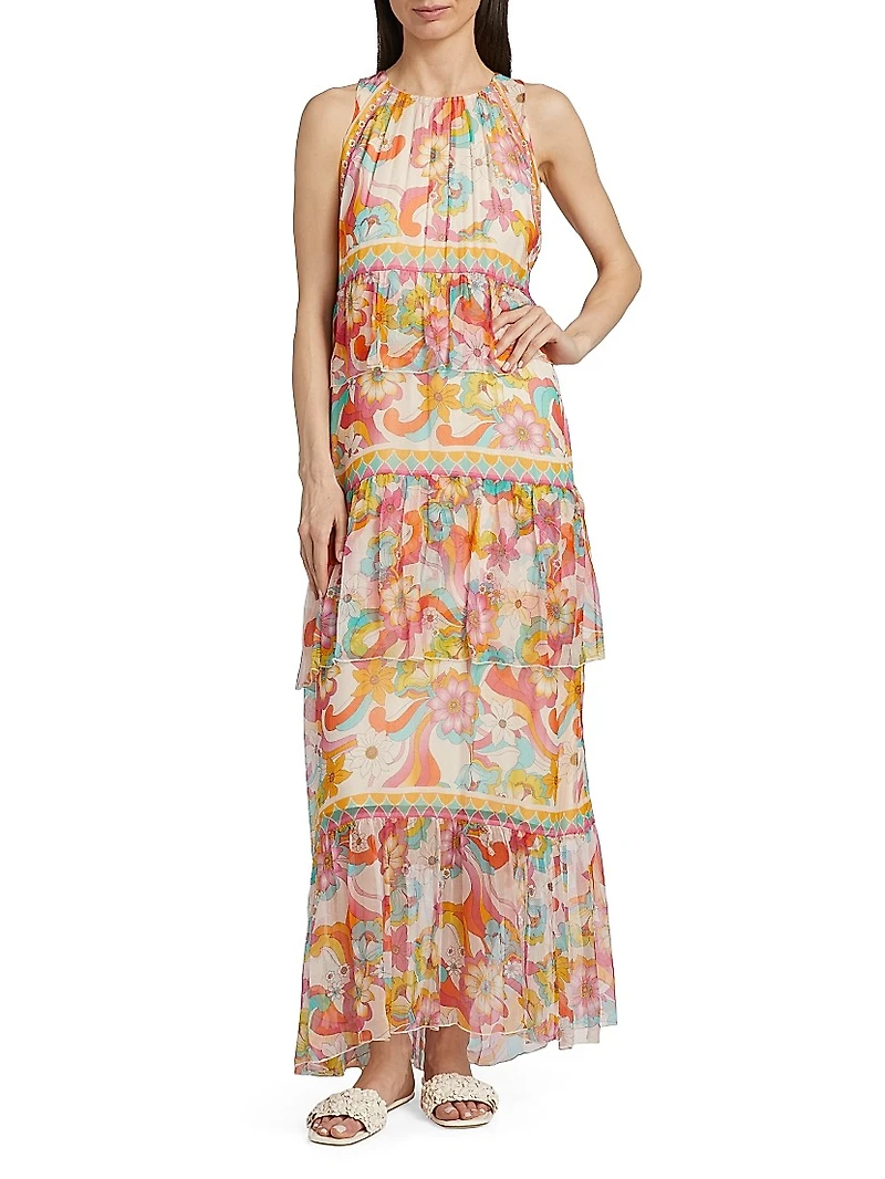 Karina Floral Silk Tiered Maxi Dress