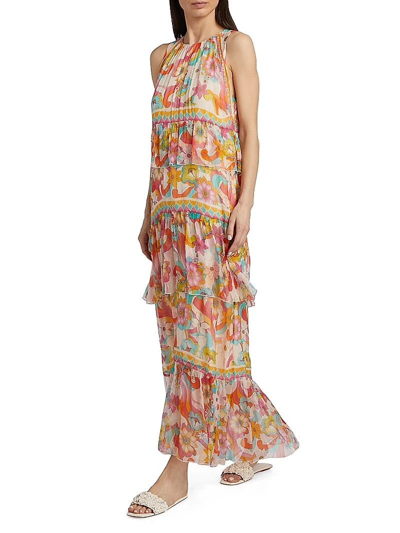 Karina Floral Silk Tiered Maxi Dress