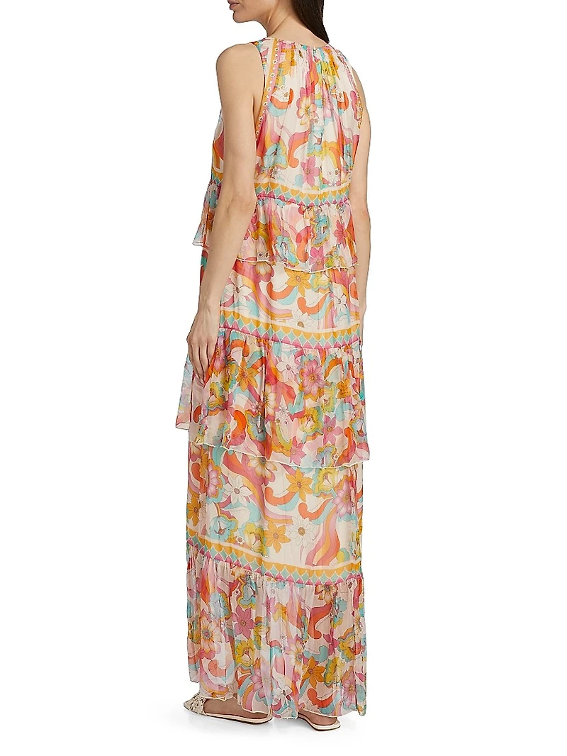 Karina Floral Silk Tiered Maxi Dress