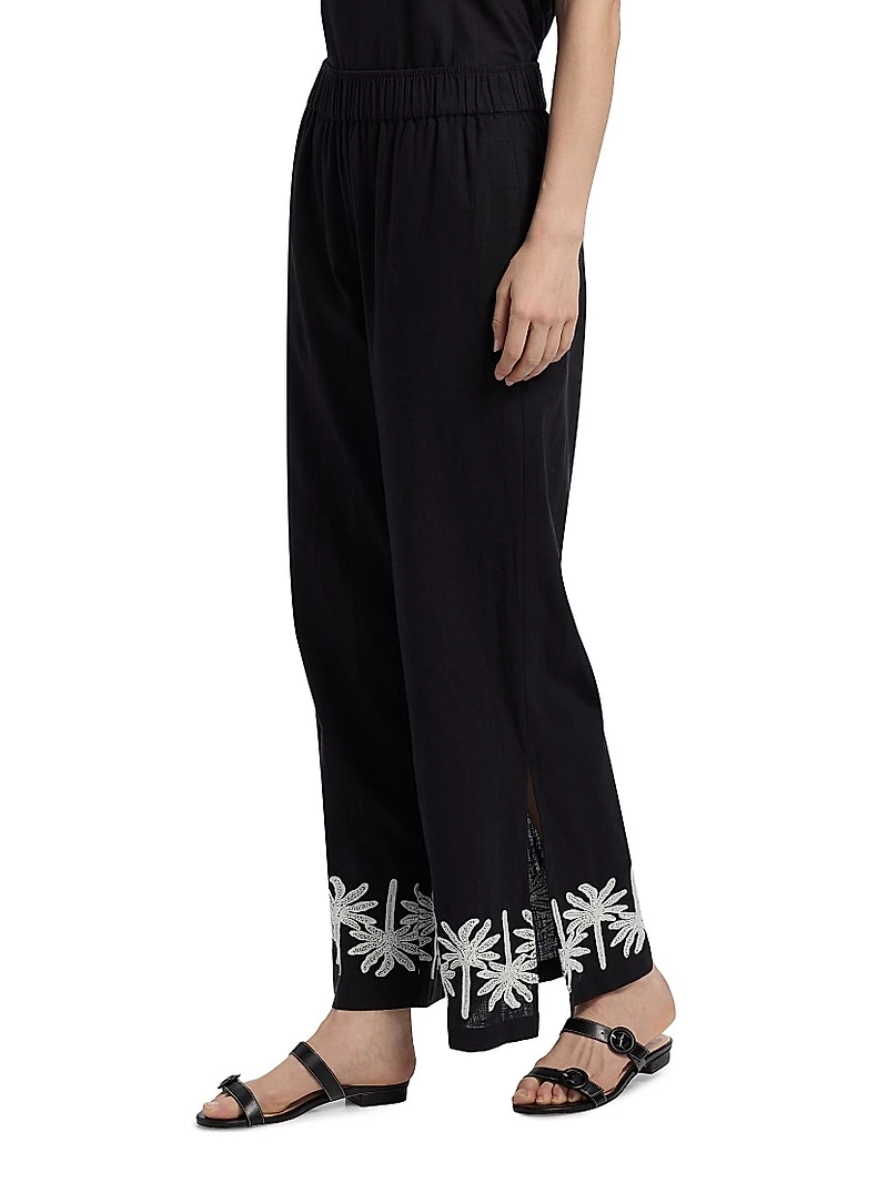 Hannah Cotton-Linen Wide-Leg Pants