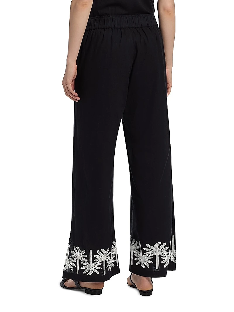 Hannah Cotton-Linen Wide-Leg Pants