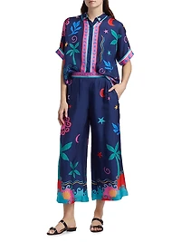 Julissa Celestial Print Silk-Blend Crop Pants