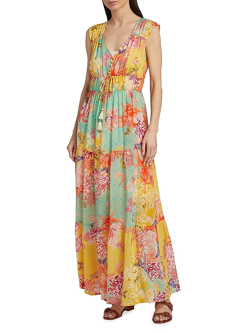 Maje Floral Tiered Maxi Dress
