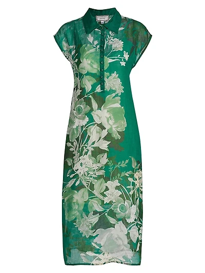 Dolman Floral Polo T-Shirt Midi-Dress