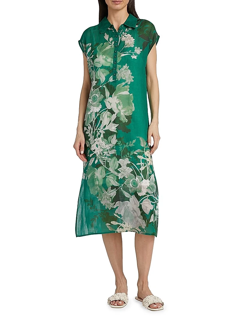 Dolman Floral Polo T-Shirt Midi-Dress