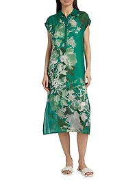 Dolman Floral Polo T-Shirt Midi-Dress