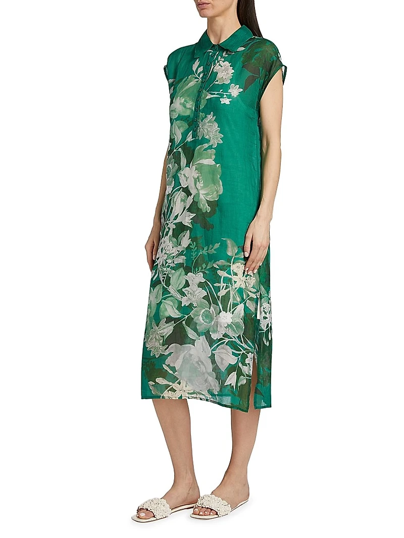 Dolman Floral Polo T-Shirt Midi-Dress