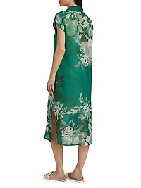 Dolman Floral Polo T-Shirt Midi-Dress
