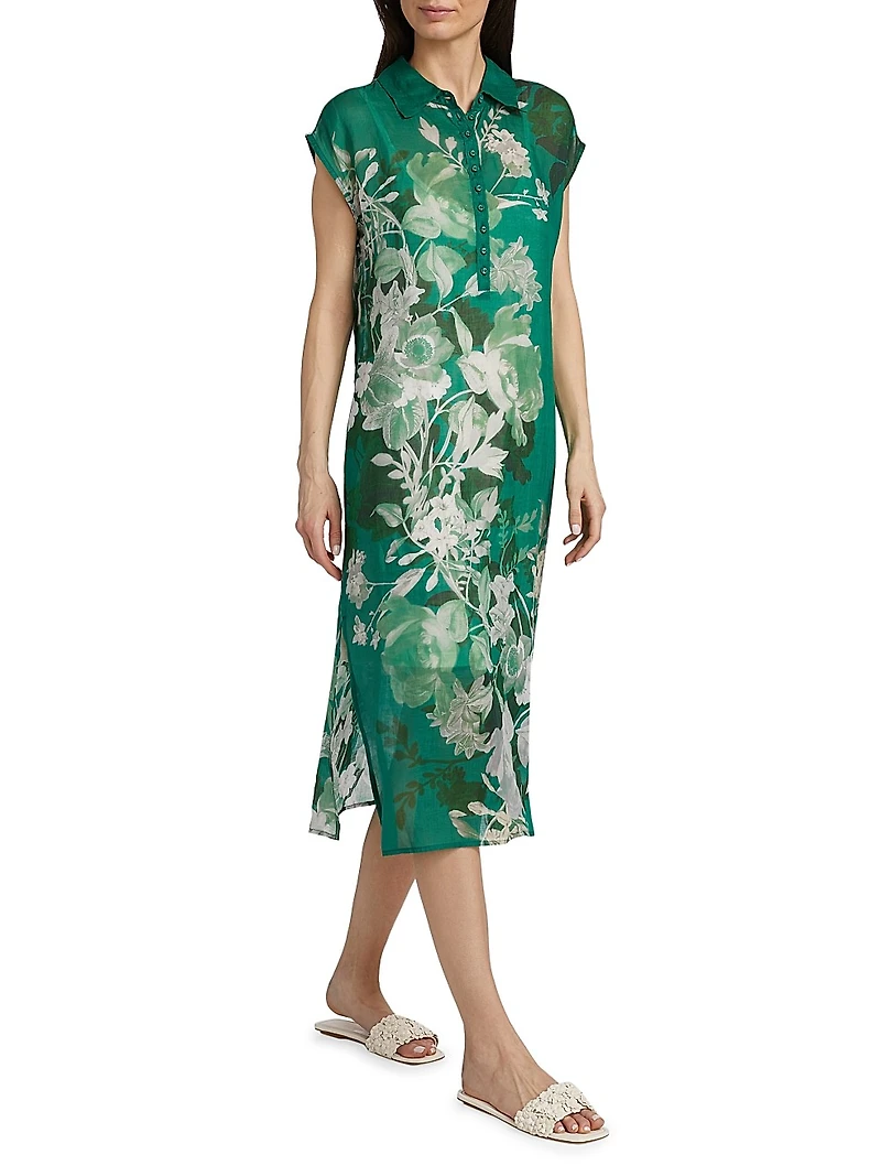 Dolman Floral Polo T-Shirt Midi-Dress