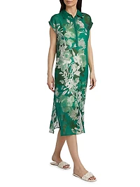 Dolman Floral Polo T-Shirt Midi-Dress