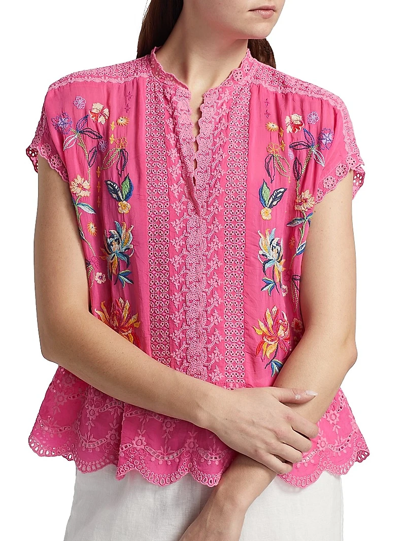 Astrud Floral Embroidered Cotton Blouse