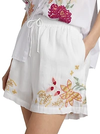 Embroidered Drawstring Shorts