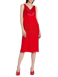 Cowlneck Silk Lace Midi-Dress