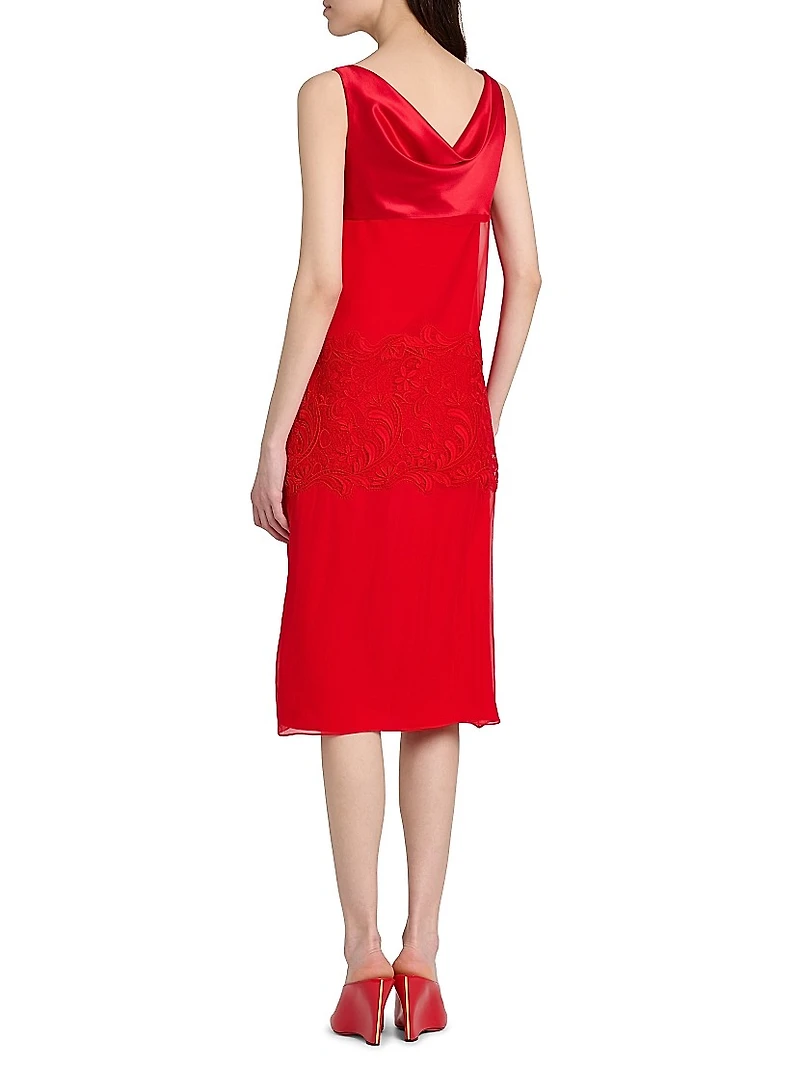 Cowlneck Silk Lace Midi-Dress
