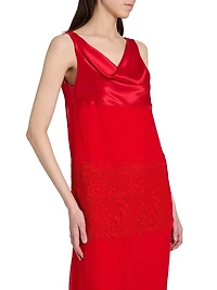 Cowlneck Silk Lace Midi-Dress