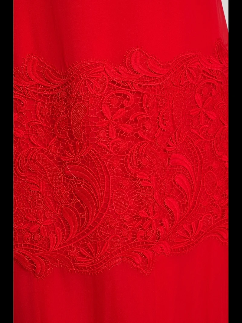 Cowlneck Silk Lace Midi-Dress