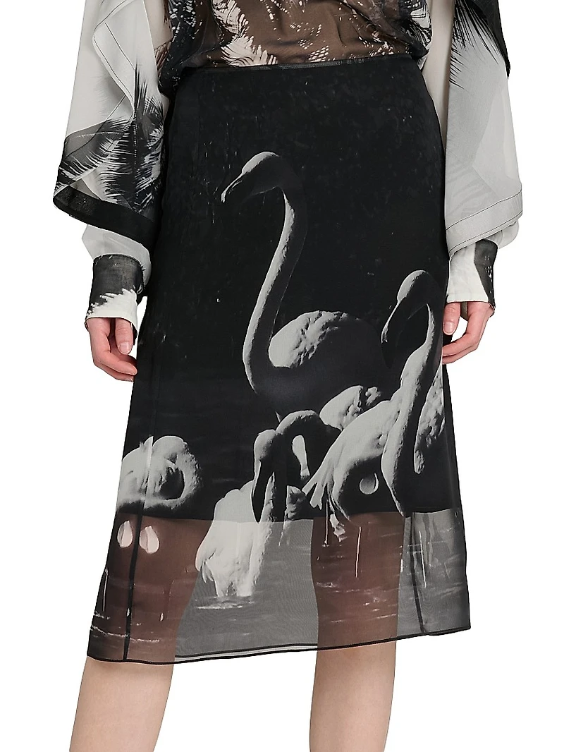 Flamingo Silk Knee-Length Skirt