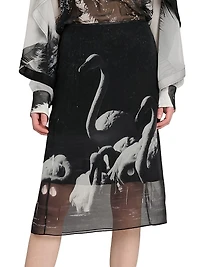 Flamingo Silk Knee-Length Skirt