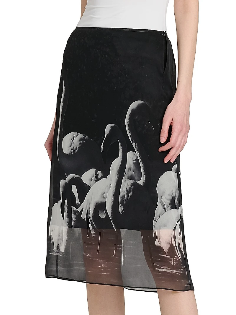 Flamingo Silk Knee-Length Skirt