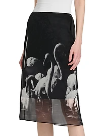 Flamingo Silk Knee-Length Skirt