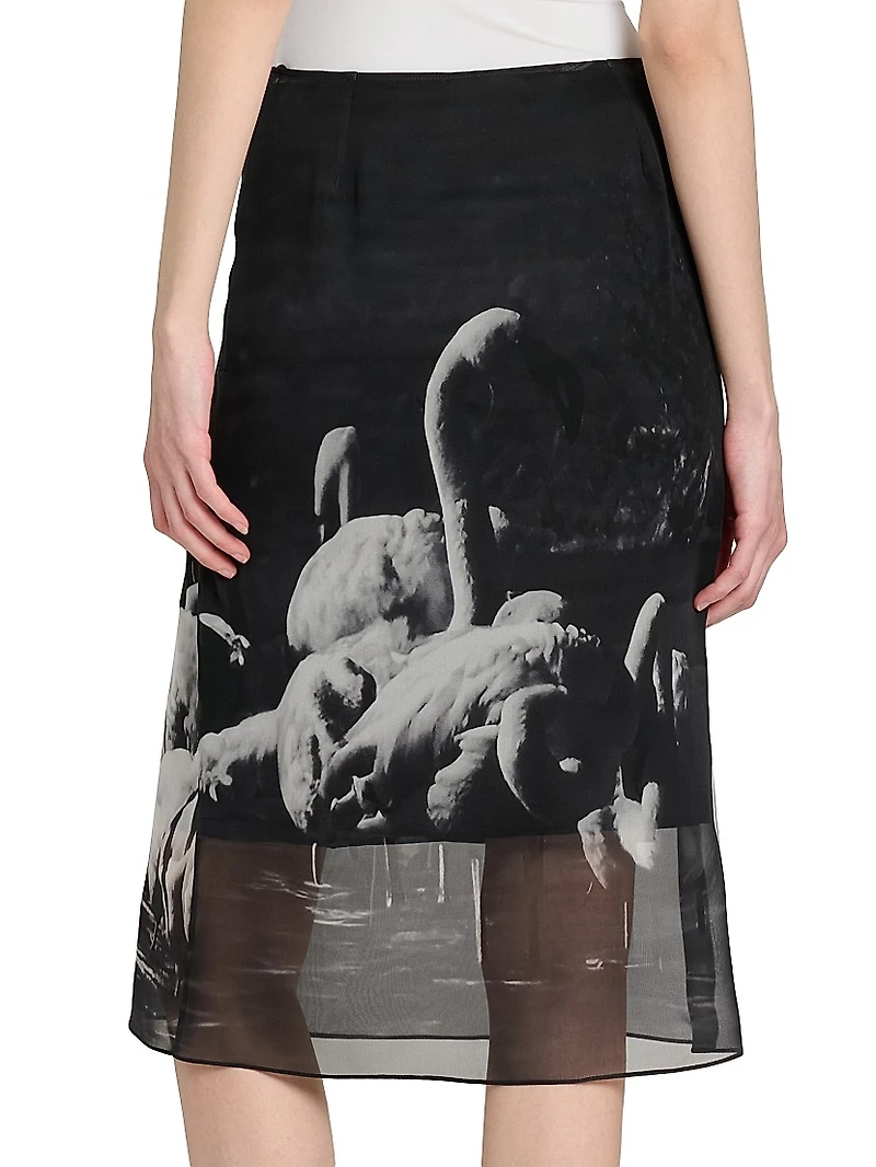 Flamingo Silk Knee-Length Skirt